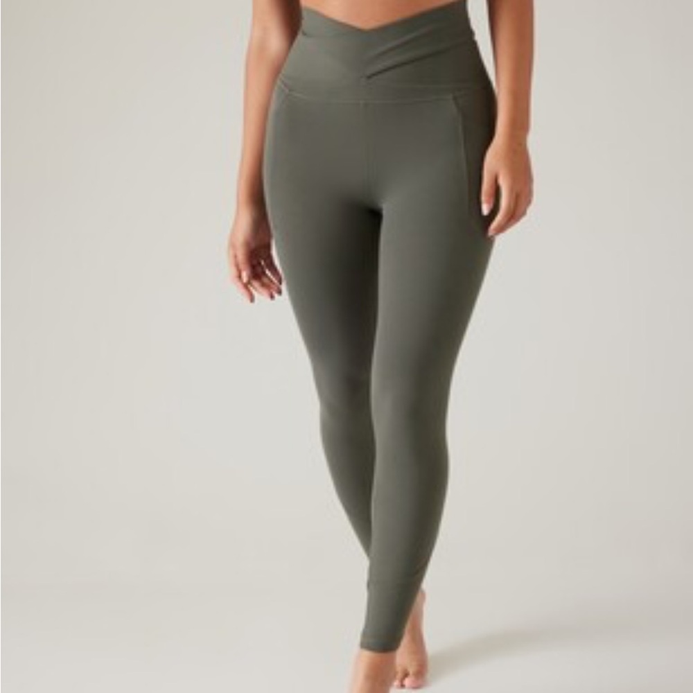 Athleta Olive Green Salutation Stash Leggings - image 1